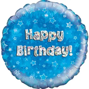 Oaktree 18 Inch Happy Birthday Blue Holographic Balloon Blue/Silver (One Size)