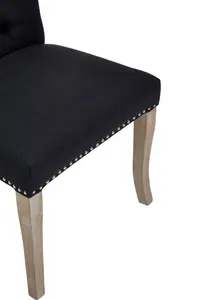 Premier Housewares Black Linen Dining Chair with Wooden Legs