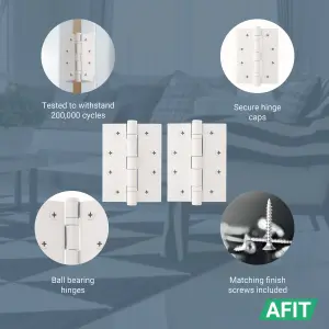 AFIT White Door Hinges - 4 Inch / 102mm  Internal Fire Door Hinges - 2 Pairs