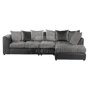 Luxor Black and Grey Jumbo Cord Large 5 Seater Corner Sofa Long Right Hand Facing