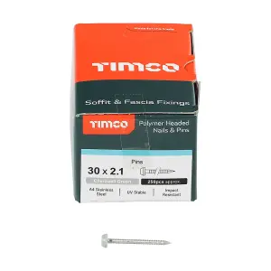 Timco - Polymer Headed Pins - A4 Stainless Steel - Chartwell Green (Size 30mm - 250 Pieces)