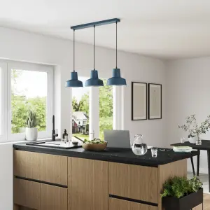 GoodHome Orous Rectangular Matt Blue 3 Lamp LED Pendant ceiling light, (Dia)245mm