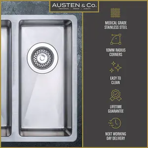 Austen & Co. Orla Stainless Steel Inset/Undermount 1.5 Bowl Kitchen Sink, Lifetime Guarantee, Easy To Clean, Fast Delivery