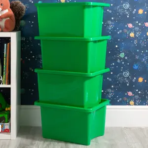 Wham 4x Stack & Store 30L Green Plastic Storage Boxes. Home, Office, Classroom, Playroom, Toys, Books. L45.5 x W35 x H25cm