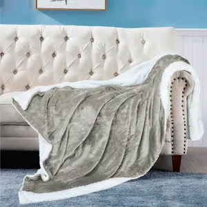 EHC Warm & Soft Sherpa Flannel Fleece Microfiber Blanket, Double Bed, Light Grey - 150 cm x 200 cm