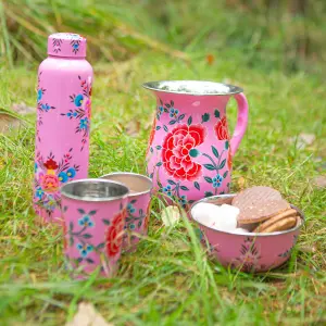 BillyCan Hand-Painted Picnic Cups - 400ml - Raspberry Peony - Pack of 6