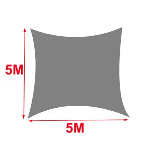 SunDaze 5x5m Sun Shade Sail Square HDPE Breathable UV Block Sunscreen Grey with Free Rope