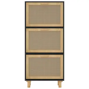 Berkfield Shoe Cabinet Black 52x25x115 cm Engineered Wood&Natural Rattan