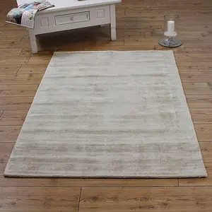 White Handmade , Luxurious , Modern , Plain Easy to Clean Viscose Rug for Living Room, Bedroom - 160cm X 230cm