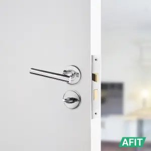 AFIT Polished Chrome Bathroom Door Handle Set - Pack of 2, Lock (64mm) & Hinges (76mm) Olvera Range