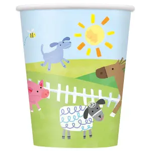 Unique Party Paper Farm Disposable Cup (Pack of 8) Green/Blue/Yellow (One Size)