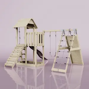 PolarPlay Balcony Tower Kids Wooden Climbing Frame with Swing and Slide - Climb & Swing Kory Rose