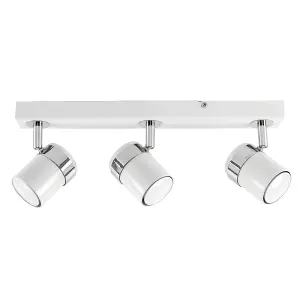 ValueLights Rosie Modern 3 Way Adjustable Heads White and Chrome Straight Bar Ceiling Spotlight Fitting