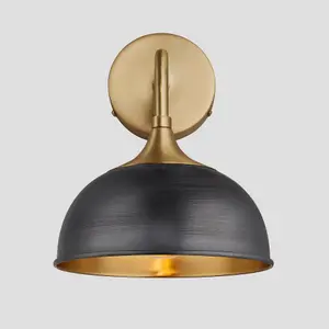 Industville Chelsea Dome Wall Light, 8 Inch, Pewter & Brass, Brass Holder