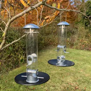 Heavy Duty Metal Bird Seed Feeder with Seed Catcher Tray (Set of 2)