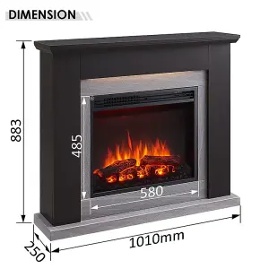 FLAMME Mardella Fireplace with 40" surround with 2kW Fireplace Heater Black Multiple Colours Available