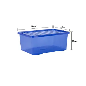 Wham Crystal 5x 45L Plastic Storage Boxes with Lids. Medium Size, Strong . Made in the UK Tint Spectrum Blue