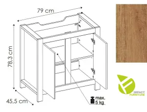 Bathroom Furniture Set: 800mm Vanity Floor Unit Freestanding with Sink + Wall Mirror Oak Effect Classic