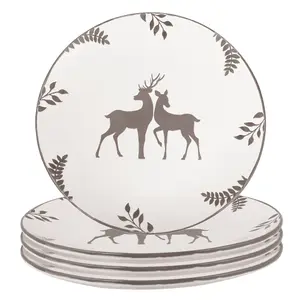 Set of 4 Grey Stag Christmas Tableware Serving Dish Christmas Dinner Plates