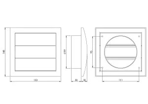 Grey Duct Gravity Flaps 150mm x 150mm / 100mm Vent Cover