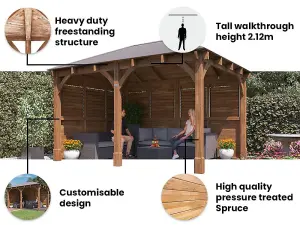 Dunster House Wooden Gazebo Kit Louvre Walled 4m x 3m Heavy Duty Garden Shelter Roof Shingles Leviathan