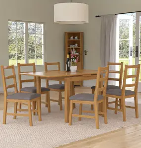 Hallowood Furniture Waverly Small Extending Table with 6 Ladder Back Oak Chairs with Steel Grey Fabric Seats