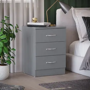 Maybery 3 - Drawer Bedside Table Nightstand Grey