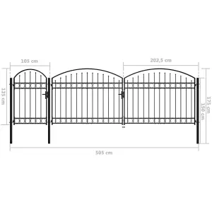 Berkfield Garden Fence Gate with Arched Top Steel 1.75x5 m Black