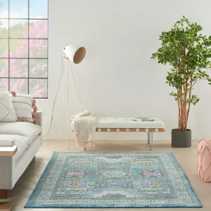 Ivory Light Blue Luxurious Traditional Persian Easy to Clean Bordered Floral Dining Room Bedroom And Living Rug-239cm X 300cm