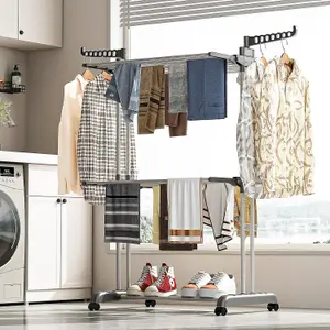 3 Tiers Foldable Stainless Steel Clothes Airer Drying Rack for Indoor Outdoor-Grey