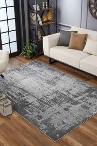 Serenity Modern Abstract Abrasion Contemporary Area Rugs Grey 120x170 cm