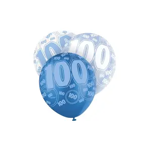 Unique Party Latex 100th Birthday Balloons (Pack of 6) Blue/White (One Size)