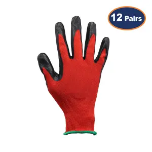 Safety Work Glove Cut Resistant Nitrile Flexi Grip XXL Size Red/Black 12Pcs