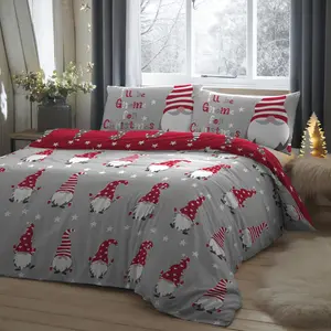 Gnome For Christmas Cotton Duvet Cover Set with Pillowcases Silver / Single - 1 Standard Pillowcase