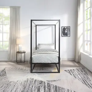 Ashwell Modern Four 4 Poster Black Single Metal Bed Frame