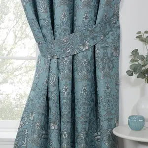 Sundour Kyoto Fully Lined Pencil Pleat Curtains Blue 46x72" Ready Made Curtain Pair