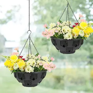 Set of 2 Easy Filling Hanging Baskets Planters - 15Inch Black with Chain for Indoor and Outdoor Garden Balcony Porch Patio Décor