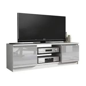 TV Unit 120cm Modern White with High Gloss Grey Doors - Creative Furniture