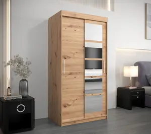 Elegant Oak Artisan Roma I Sliding Door Wardrobe W1000mm H2000mm D620mm Mirrored Classic Storage Solution