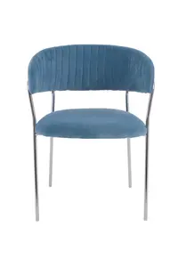 Blue Channel Chrome Finish Dining chair,Mid-century Lounge Chair, Kitchen Chair, Curved Backrest Armchair