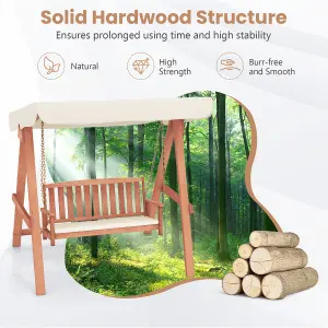 Costway Outdoor 2-Seat Swing Bench Patio Wood Porch Swing w/ Canopy & Cushions