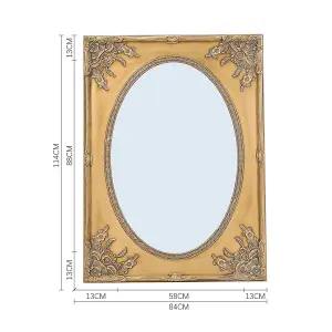 Wall Mounted Gold Wooden Plastic Flower Framed Decorative Framed Mirror W 840mm x H 1140mm