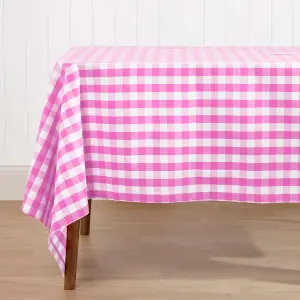 Homescapes Pink Block Check Cotton Gingham Tablecloth 137 x 228 cm