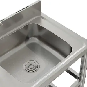 Left Hand Drainer Rectangle One Compartment Stainless Steel Sink with Shelves 100cm