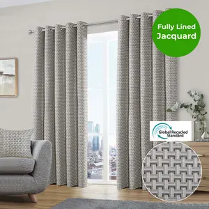 Home Curtains Gambia Jacquard Lined 45w x 54d" (114x137cm) Natural Eyelet Curtains (PAIR)