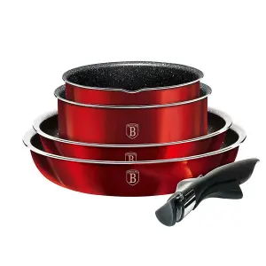 URBNLIVING Height 8.4cm Berlinger Haus 9Pc Burgundy Space Saving Cookware Set Pots Pans Induction Lids Handle