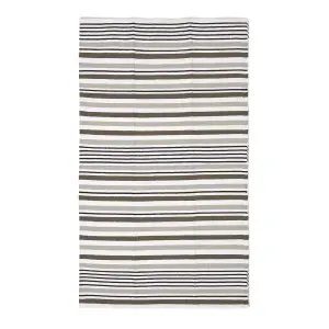 Homescapes Modern Black Grey Scandinavian Style Striped Cotton Rug, 120 x 180 cm