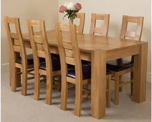 Kuba 180 x 90 cm Chunky Oak Dining Table and 6 Chairs Dining Set with Yale Chairs