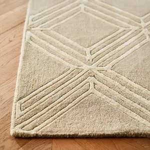 Beige Geometric Wool Handmade , Luxurious , Modern , Wool Easy to clean Living Room and Bedroom-200cm X 290cm