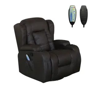 WestWood 8 Point Leather Massage Cinema Recliner Sofa Heated Swivel Rocking Chair Brown